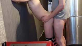 My boyfriend fuck me hard in the kitchen and cum in my ass
